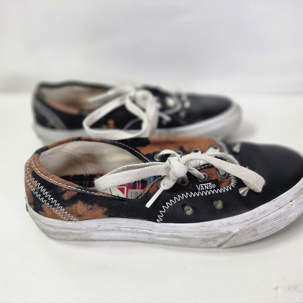 Vans Authentic Tartan Daze Acid Dye Studded Shoes Men 3.5 Women 5 Punk Plaid Low